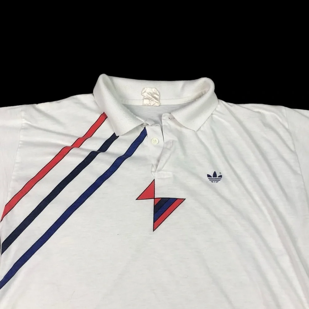 Vintage Adidas Logo Button Polo White Red Blue Shirt Adult Size Medium